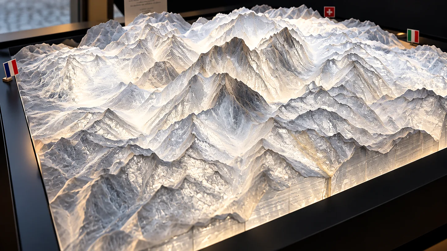 Visualisation de la maquette du Massif du Mont-Blanc éclairée de l'intérieur