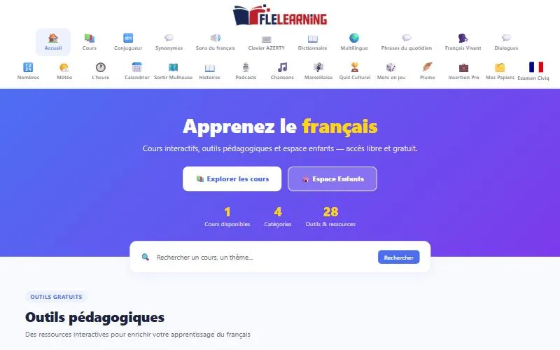 Capture d'écran : FLE Learning