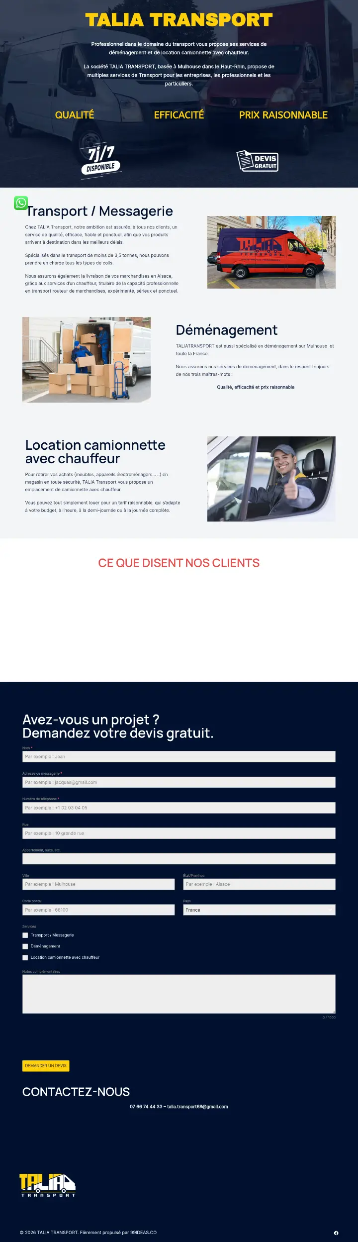 Capture du site Talia Transport